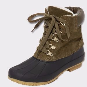 Joie Delyth Suede Leather Duck Boots Lace Up Olive Green Sz 38.5/Sz 8
